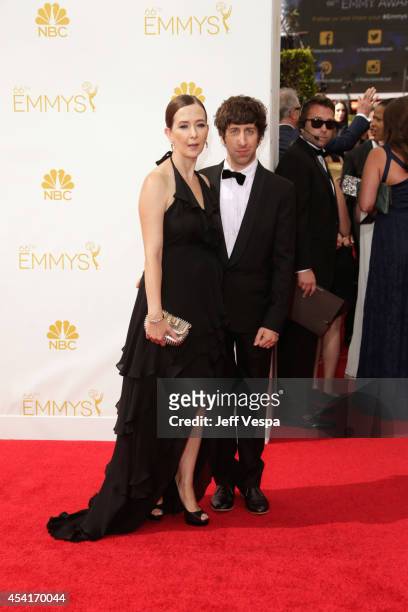Actor Simon Helberg and Jocelyn Towne attend the 66th Annual Primetime Emmy Awards held at Nokia Theatre L.A. Live on August 25, 2014 in Los Angeles,...