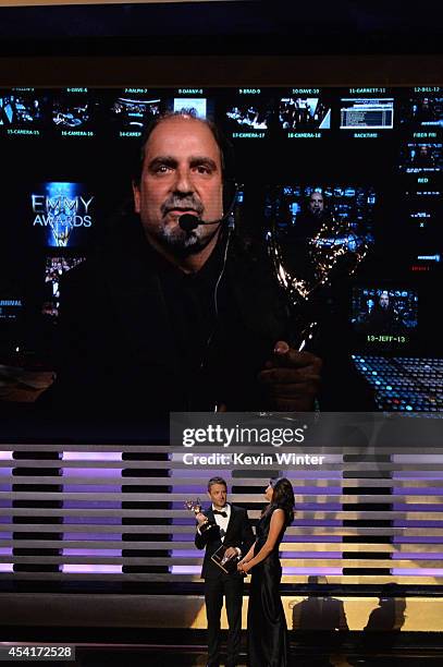 Director Glenn Weiss accepts Outstanding Directing for a Variety Special for the 67th Tony Awards telecast from TV personality Chris Hardwick onstage...