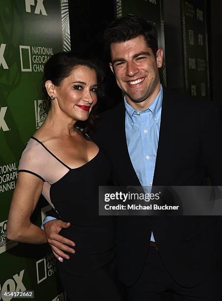 Actor Max Greenfield and wife Tess Sanchez attend the FOX, 20th Century FOX Television, FX Networks and National Geographic Channel's 2014 Emmy Award...