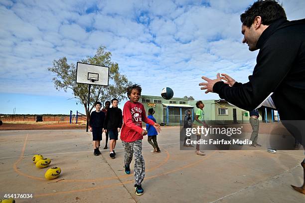 Former Australian Rules football player, Gavin Wanganeen, at a coaching clinic at Fregon Primary School in the Anangu Pitjantjatjara Yankunytjatjara...