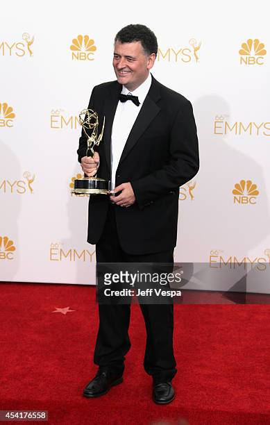 Writer Steven Moffat poses in the press room during the 66th Annual Primetime Emmy Awards at Nokia Theatre L.A. Live on August 25, 2014 in Los...