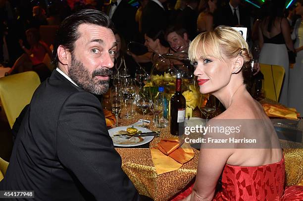 Actors Jon Hamm and January Jones attend the 66th Annual Primetime Emmy Awards Governors Ball held at Los Angeles Convention Center on August 25,...