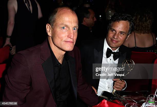 Actors Woody Harrelson and Mark Ruffalo attend the 66th Annual Primetime Emmy Awards Governors Ball held at Los Angeles Convention Center on August...