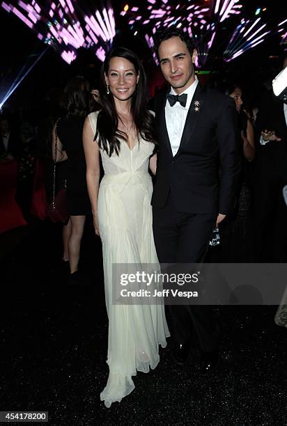 Actress Lucy Liu and designer Zac Posen attend the 66th Annual Primetime Emmy Awards Governors Ball held at Los Angeles Convention Center on August...