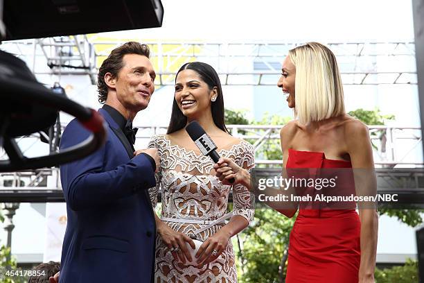 Pictured: Actor Matthew McConaughey, model/designer Camila Alves and TV personality Giuliana Rancic visit E! 'Live From The Red Carpet' at the 66th...