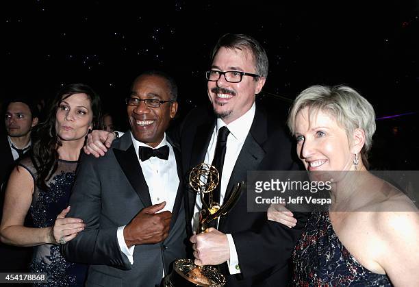 Guest, actor Joe Morton, producer Vince Gilligan and Holly Rice attend the 66th Annual Primetime Emmy Awards Governors Ball held at Los Angeles...