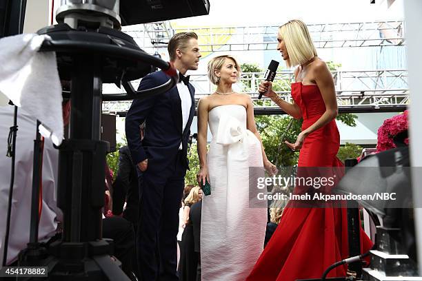 Pictured: TV personalities Derek Hough, Julianne Hough and Giuliana Rancic visit E! 'Live From The Red Carpet' at the 66th Annual Primetime Emmy...