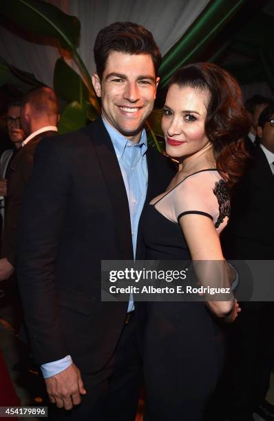 Actor Max Greenfield and wife Tess Sanchez attend the FOX, 20th Century FOX Television, FX Networks and National Geographic Channel's 2014 Emmy Award...