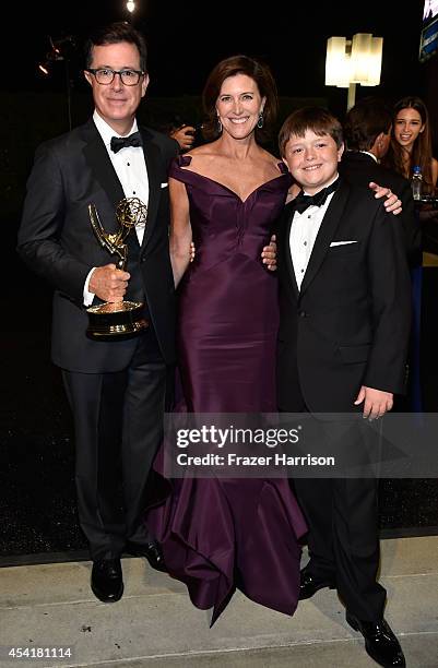 Host Stephen Colbert, Evelyn McGee and John Colbert attend the 66th Annual Primetime Emmy Awards Governors Ball held at Los Angeles Convention Center...