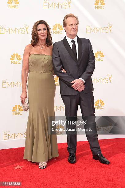 Kathleen Treado and actor Jeff Daniels attend the 66th Annual Primetime Emmy Awards held at Nokia Theatre L.A. Live on August 25, 2014 in Los...