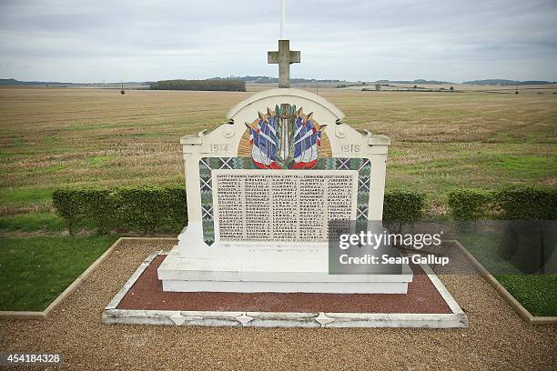 Monument to French soldiers killed in the early stages of the First Battle of the Marne stands near the battlefield on August 25, 2014 near Villeroy,...