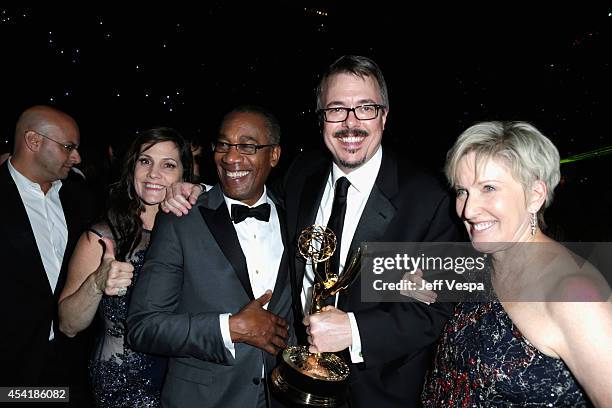 Guest, actor Joe Morton, producer Vince Gilligan and Holly Rice attend the 66th Annual Primetime Emmy Awards Governors Ball held at Los Angeles...