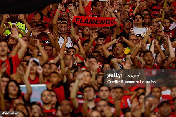 General view of fans of Flamengo during the match between Flamengo and Cruzeiro for the Brazilian Series A 2013 at Maracana on December 7, 2013 in...