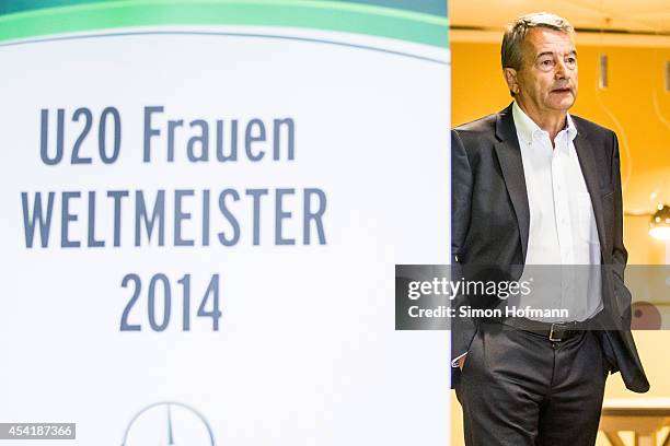 President Wolfgang Niersbach attends the Germany U20 Women's Welcome Home Reception As World Champions at Frankfurt International Airport on August...