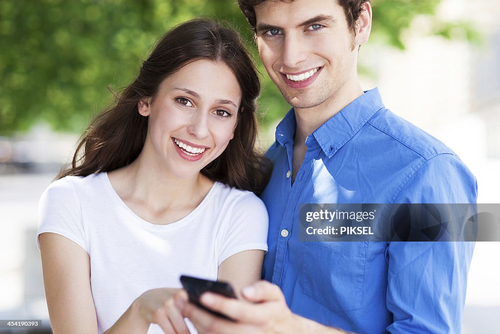 Young people with mobile phone