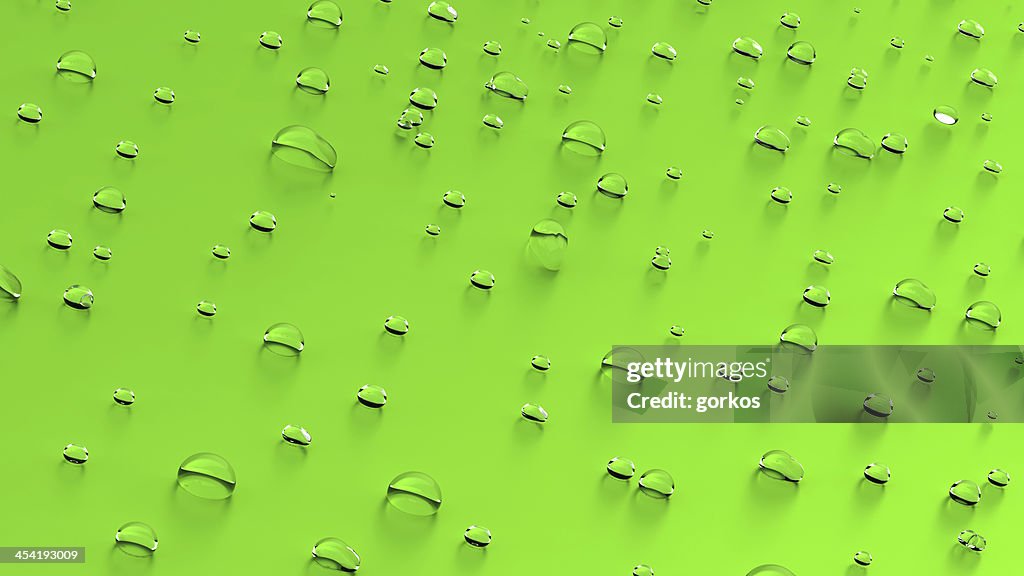 Water drops on the green background
