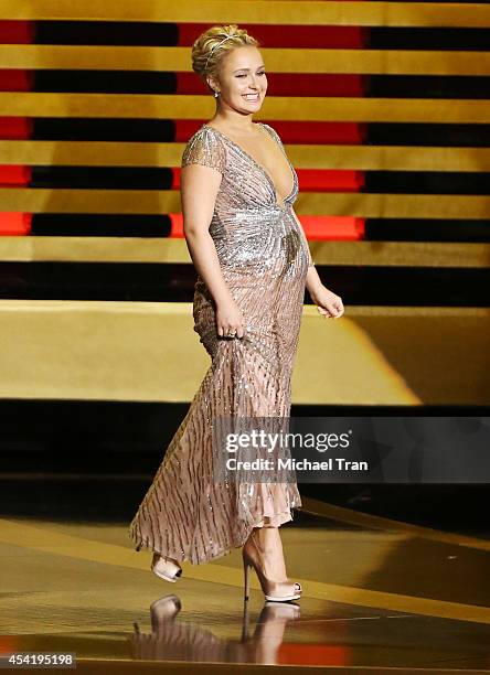 Hayden Panettiere speaks onstage during the 66th Annual Primetime Emmy Awards held at Nokia Theatre L.A. Live on August 25, 2014 in Los Angeles,...