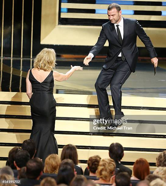 Jessica Lange and Liev Schreiber onstage the 66th Annual Primetime Emmy Awards held at Nokia Theatre L.A. Live on August 25, 2014 in Los Angeles,...