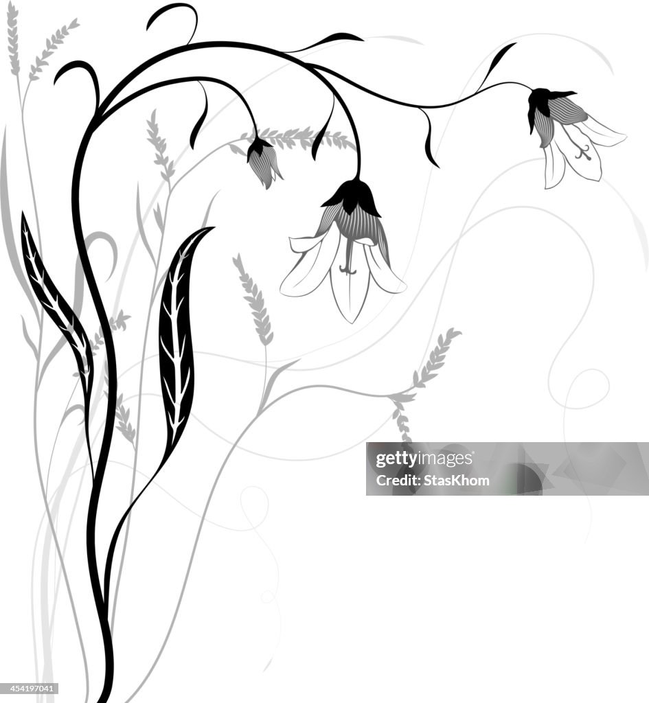 Abstract floral illustration with bluebells for design. Vector