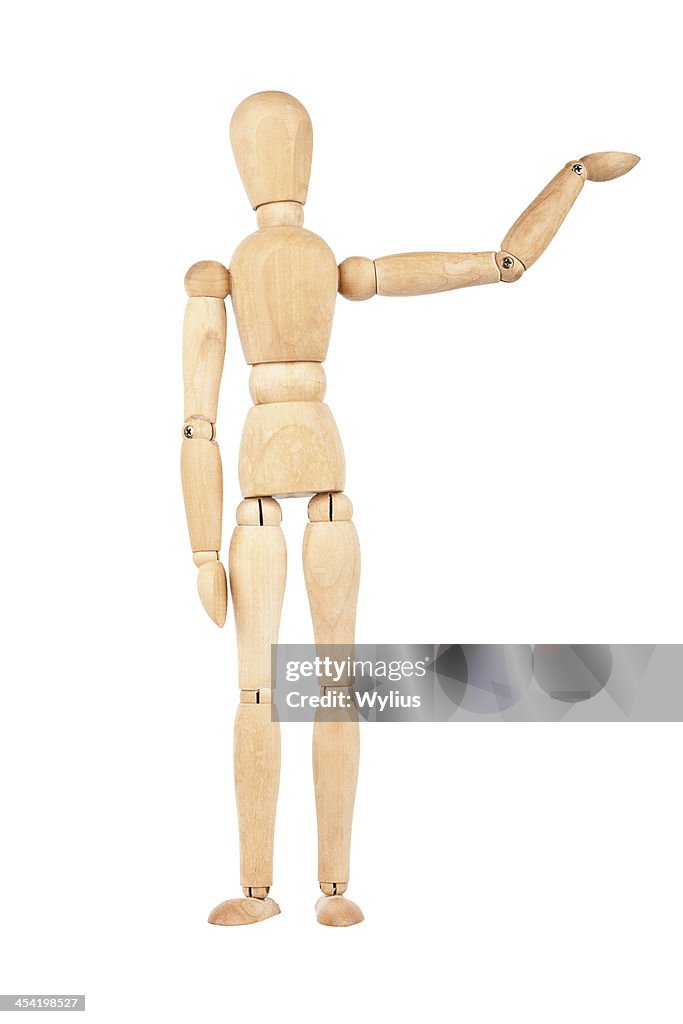 Wooden dummy with raised hand