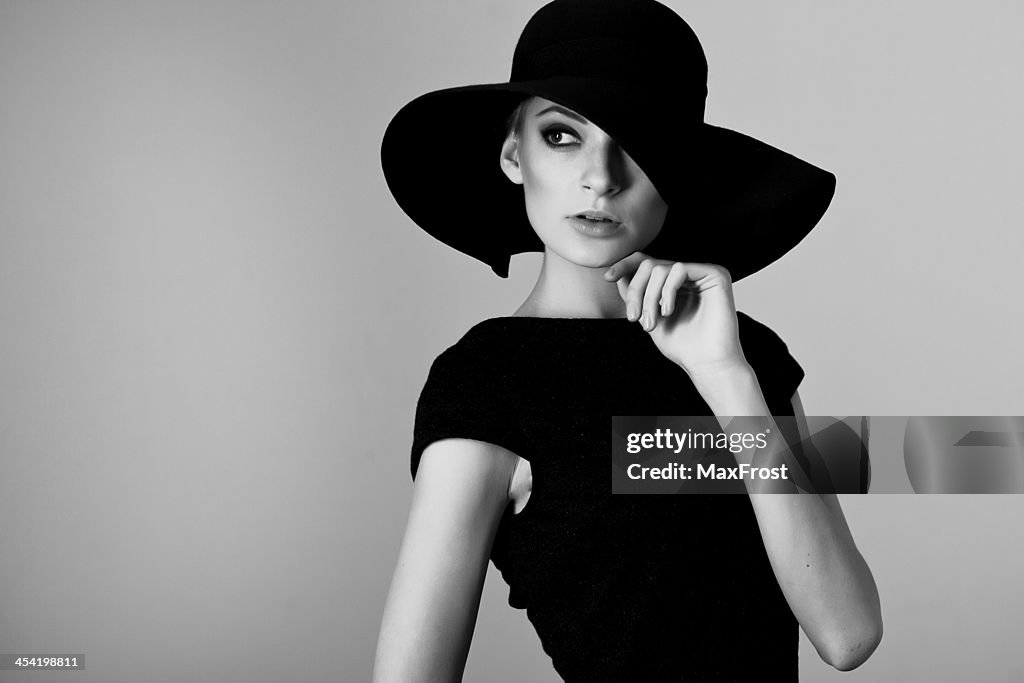 Black and white portrait of elegant woman