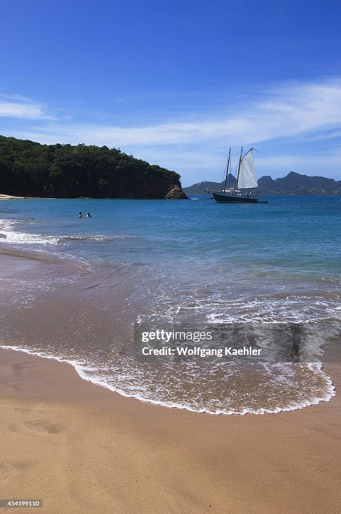 Grenadines, Mayreau Island, Beach With Sailboat...