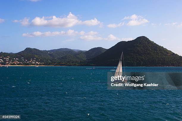 St. Lucia Island, Bay At Pigeon Island, Sailboat.