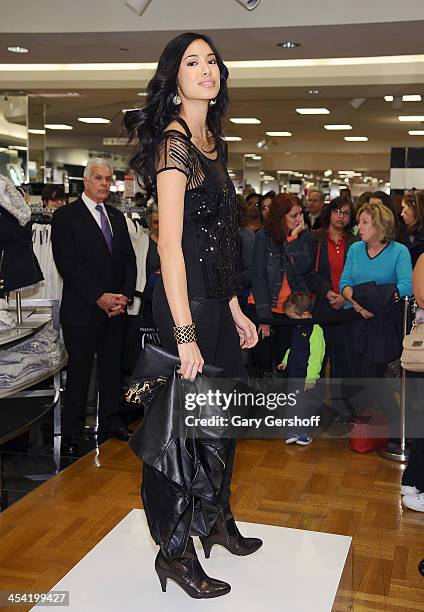 Model poses during the I.N.C. International Concepts Fashion Presentation Hosted By Camila Alves And Ramshackle Glam's Jordan Reid at Macy's...