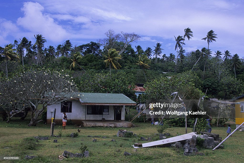 Fiji, Koro Island, Village Scene With House...