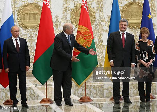 Russian President Vladimir Putin, Belarussian President Alexander Lukashenko, Ukrainian President Pyotr Poroshenko, EU Vice-President Catherine...