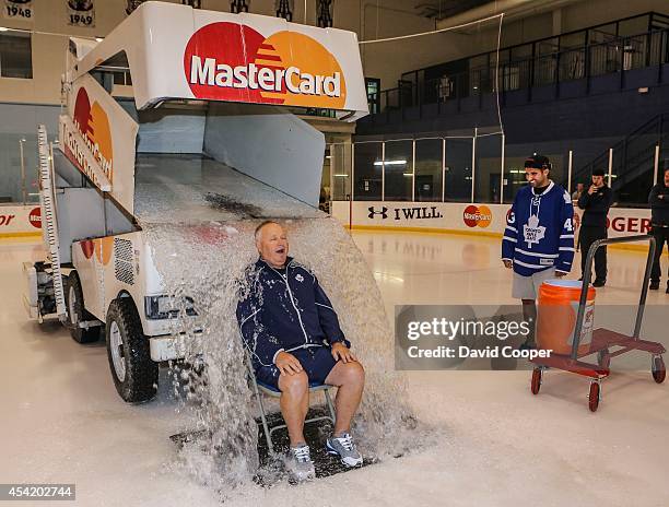 Jake Gardiner dumped a Zamboni full of Ice water on Toronto Maple Leafs head coach Randy Carlyle and then for good measure Nazem Kadri dumped a...