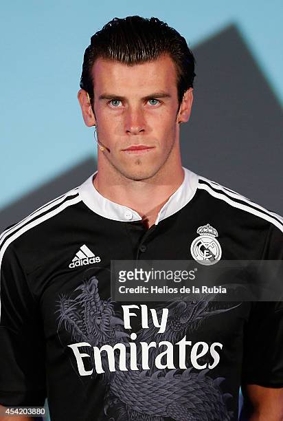 Gareth Bale of Real Madrid poses during the adidas 3rd kit launch at Estadio Santiago Bernabeu on August 26, 2014 in Madrid, Spain.