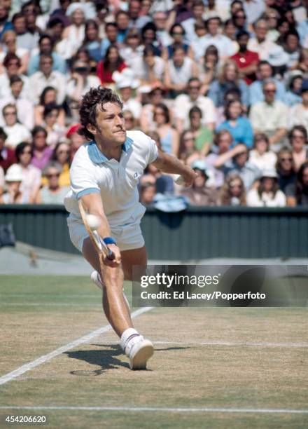 Jan Kodes of Czechoslovakia in action at Wimbledon, circa July 1973. Kodes, seeded second, defeated Alex Metreveli to win the Men's Singles Final.