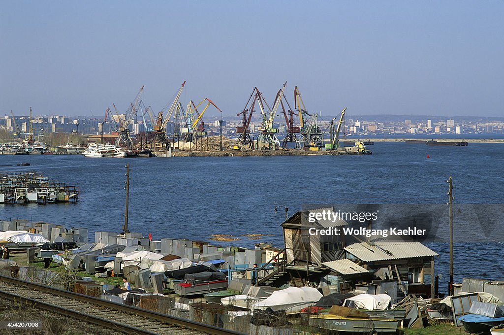 Southwest Russia, Saratov, Volga River, View Of Port...