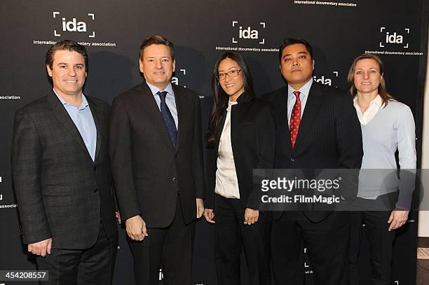 Adam Del Deo, Ted Sarandos, Lisa Nishimura, Rob Williams and Cindy Holland arrive at the 2013 IDA Documentary Awards at the DGA Theater on December...