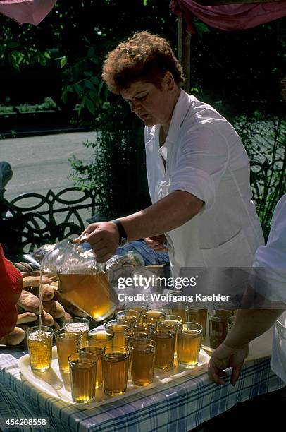 Russia, Near Yaroslavl, Danilov Station, Woman Selling Lemonade.