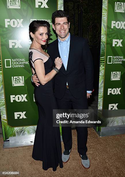 Actor Max Greenfield and his wife Tess Sanchez arrive at the FOX, 20th Century FOX Television, FX Networks and National Geographic Channel's 2014...