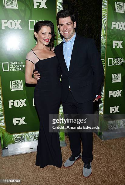 Actor Max Greenfield and his wife Tess Sanchez arrive at the FOX, 20th Century FOX Television, FX Networks and National Geographic Channel's 2014...