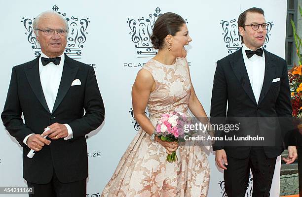 King Carl Gustaf of Sweden and Crown Princess Victoria of Sweden and Prince Daniel attend Polar Music Prize at Stockholm Concert Hall on August 26,...