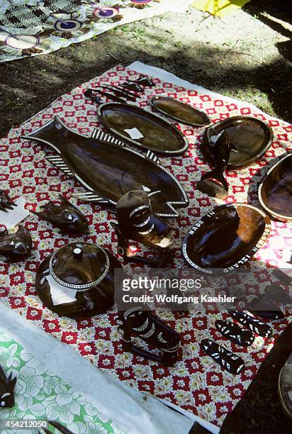 Solomon Islands, Rendova Lagoon, Lubaria Island, Artifacts For Sale To Tourists.