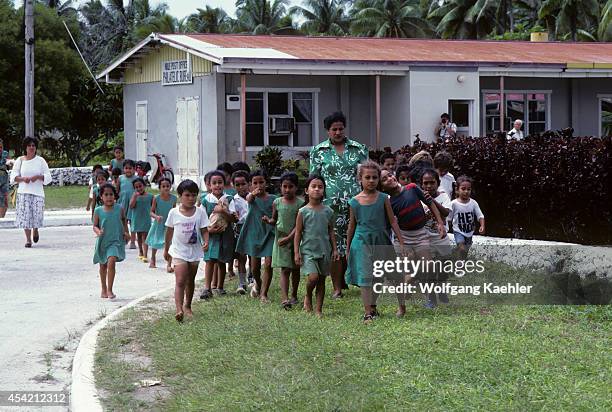 Cook Islands, Niue Island, Alofi,street Scene With School Children.