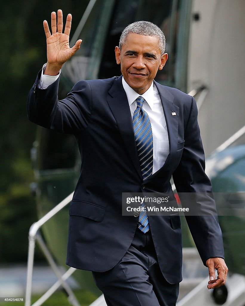 President Obama Arrives Back At The White House After North Carolina Visit