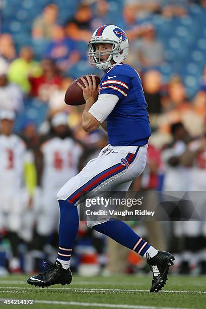 Jeff Tuel of the Buffalo Bills in action against the Tampa Bay Buccaneers at Ralph Wilson Stadium on August 23, 2014 in Orchard Park, New York.