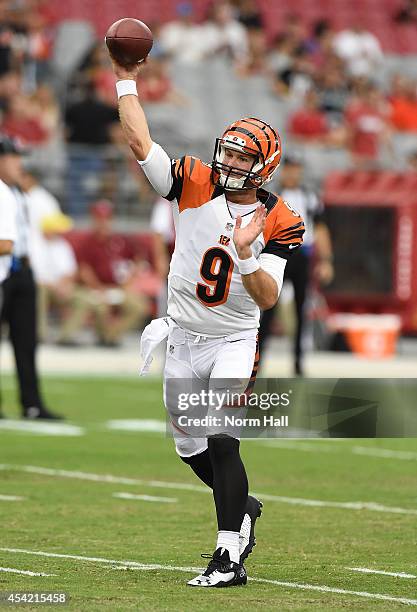 Quarterback Tyler Wilson of the Cincinnati Bengals warms up prior to the start of the NFL preseason game against the Arizona Cardinals at University...