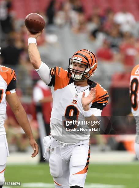 Quarterback Tyler Wilson of the Cincinnati Bengals warms up prior to the start of the NFL preseason game against the Arizona Cardinals at University...