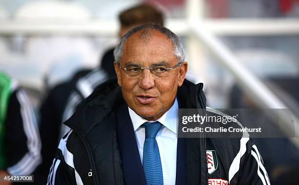 Fulham manager Felix Magath during the Capital One Cup Second Round match between Brentford and Fulham at Griffin Park on August 26, 2014 in London,...