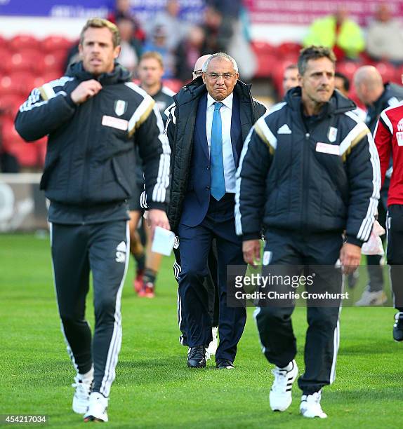 Fulham manager Felix Magath during the Capital One Cup Second Round match between Brentford and Fulham at Griffin Park on August 26, 2014 in London,...