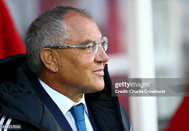 Fulham manager Felix Magath during the Capital One Cup Second Round match between Brentford and Fulham at Griffin Park on August 26, 2014 in London,...