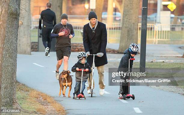 Tom Brady and sons John Moynahan and Benjamin Brady are seen on December 07, 2013 in Boston, Massachusetts.