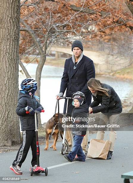 Tom Brady and sons John Moynahan and Benjamin Brady are seen on December 07, 2013 in Boston, Massachusetts.